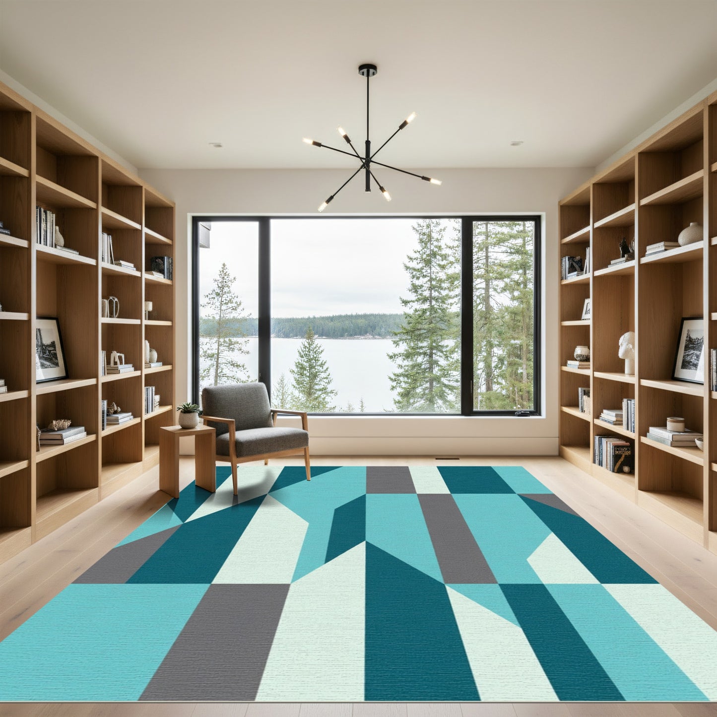 Teal Gray Geometric Blok Landscape Rug