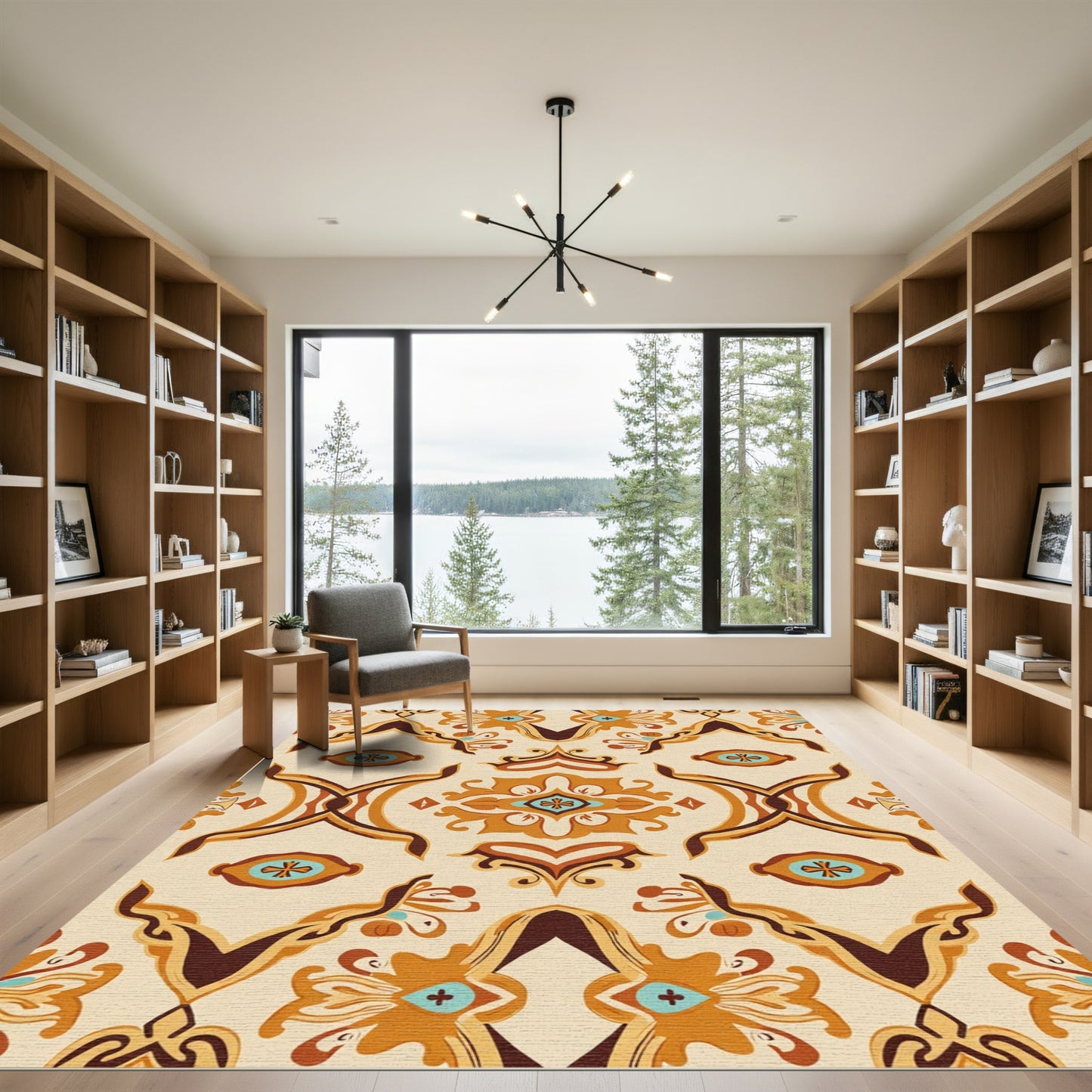 Bold Ochre Abstract Arabesque Rug