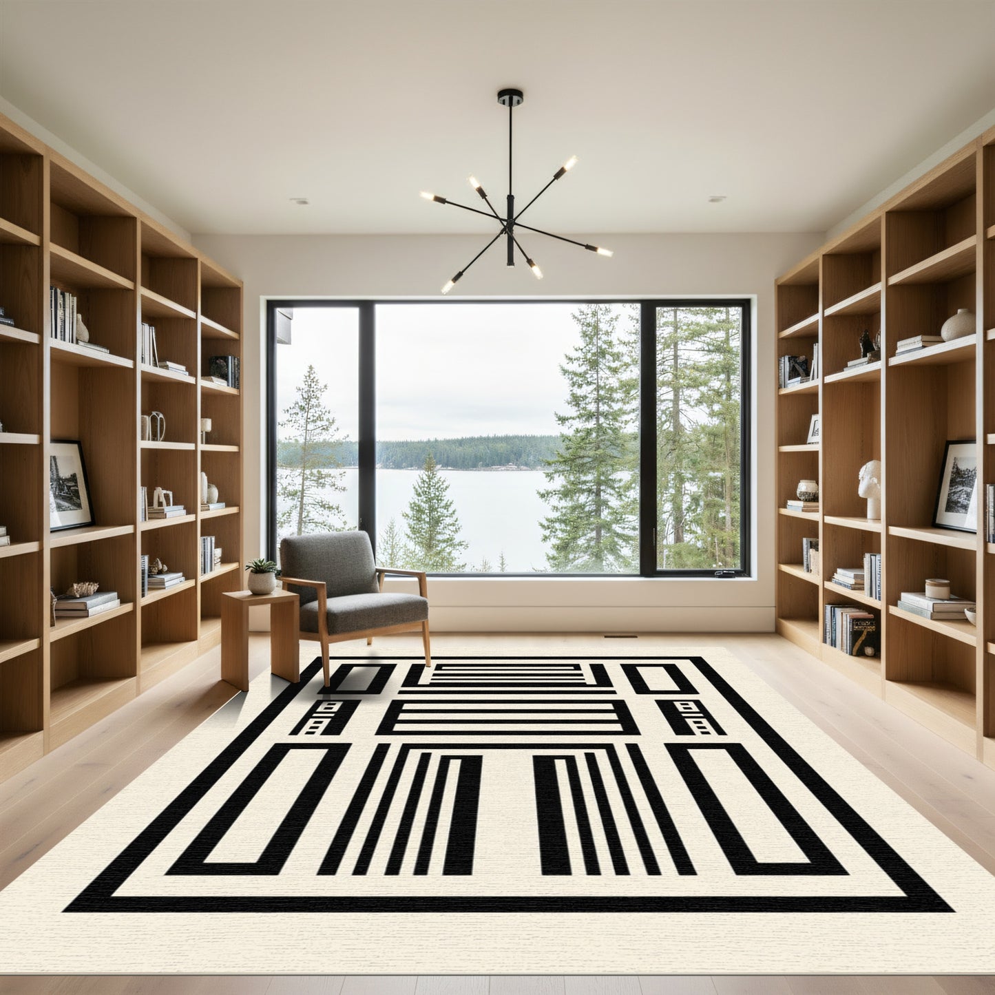 Black and White Modern Rectangular Composition Rug