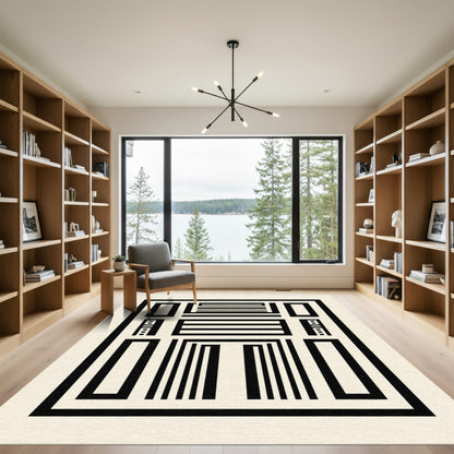 Black and White Modern Rectangular Composition Rug