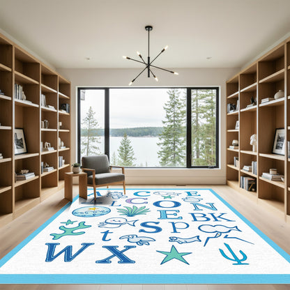 Whimsical Ocean Alphabet Creatures Rug