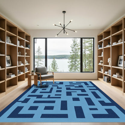 Deep Blue Labyrinth Geometric Rug