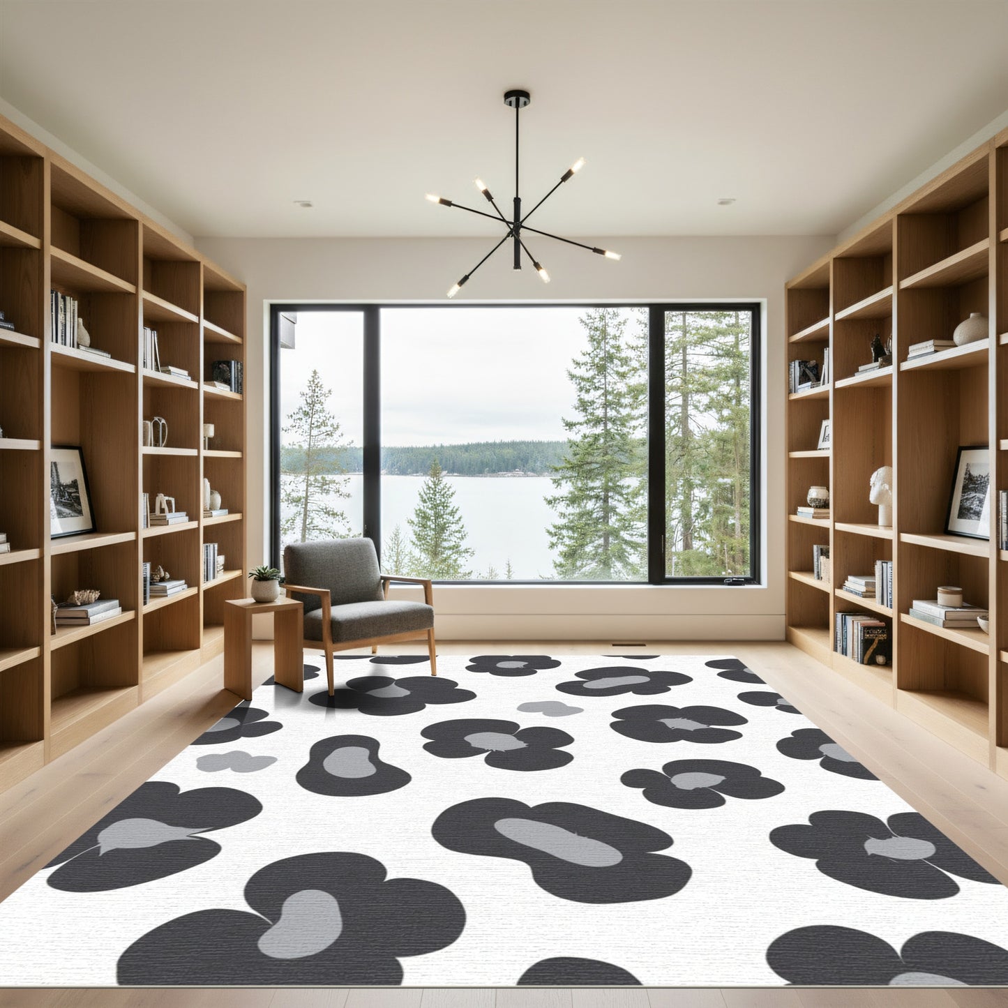 Dark Gray Abstract Floral Contrast Rug