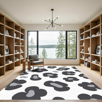 Dark Gray Abstract Floral Contrast Rug