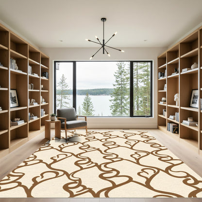 Cream Brown Abstract Organic Swirl Rug