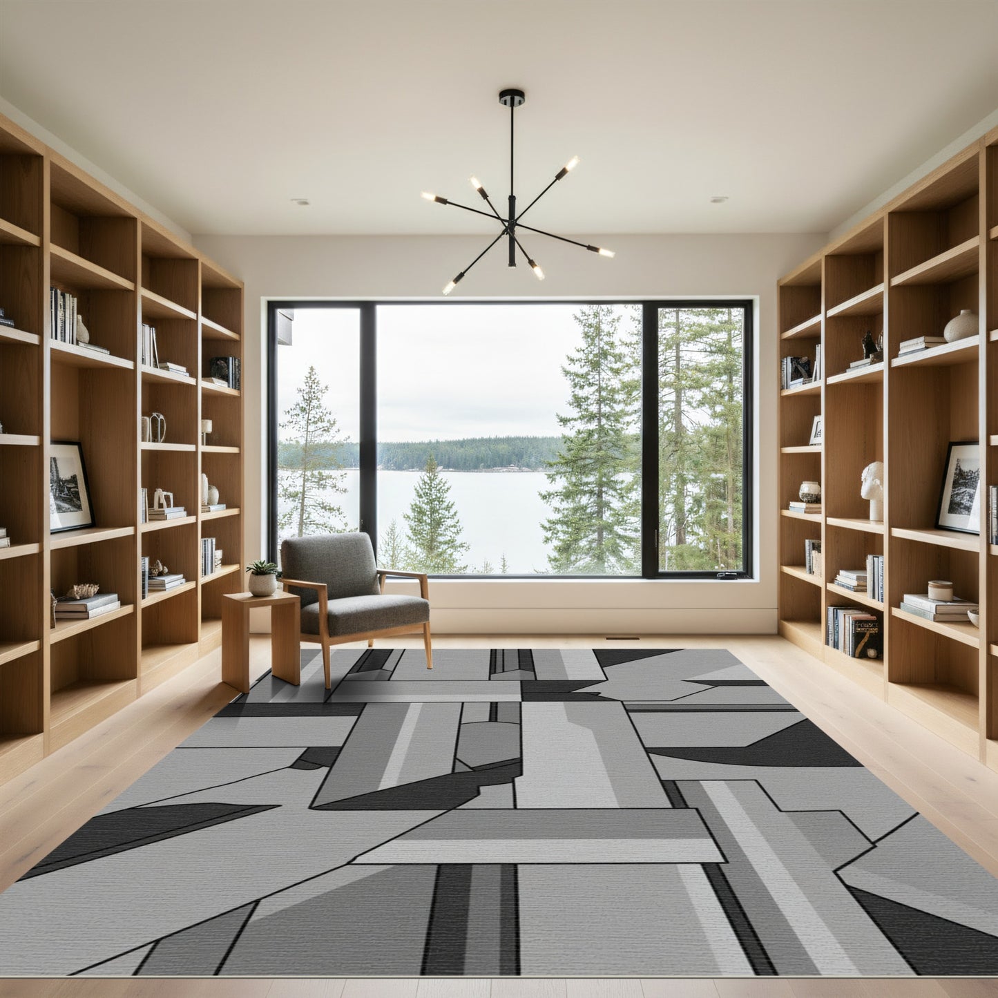 Monochrome Geometric Abstract Composition Rug