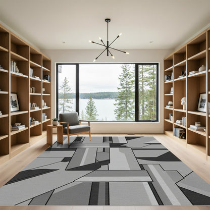 Monochrome Geometric Abstract Composition Rug