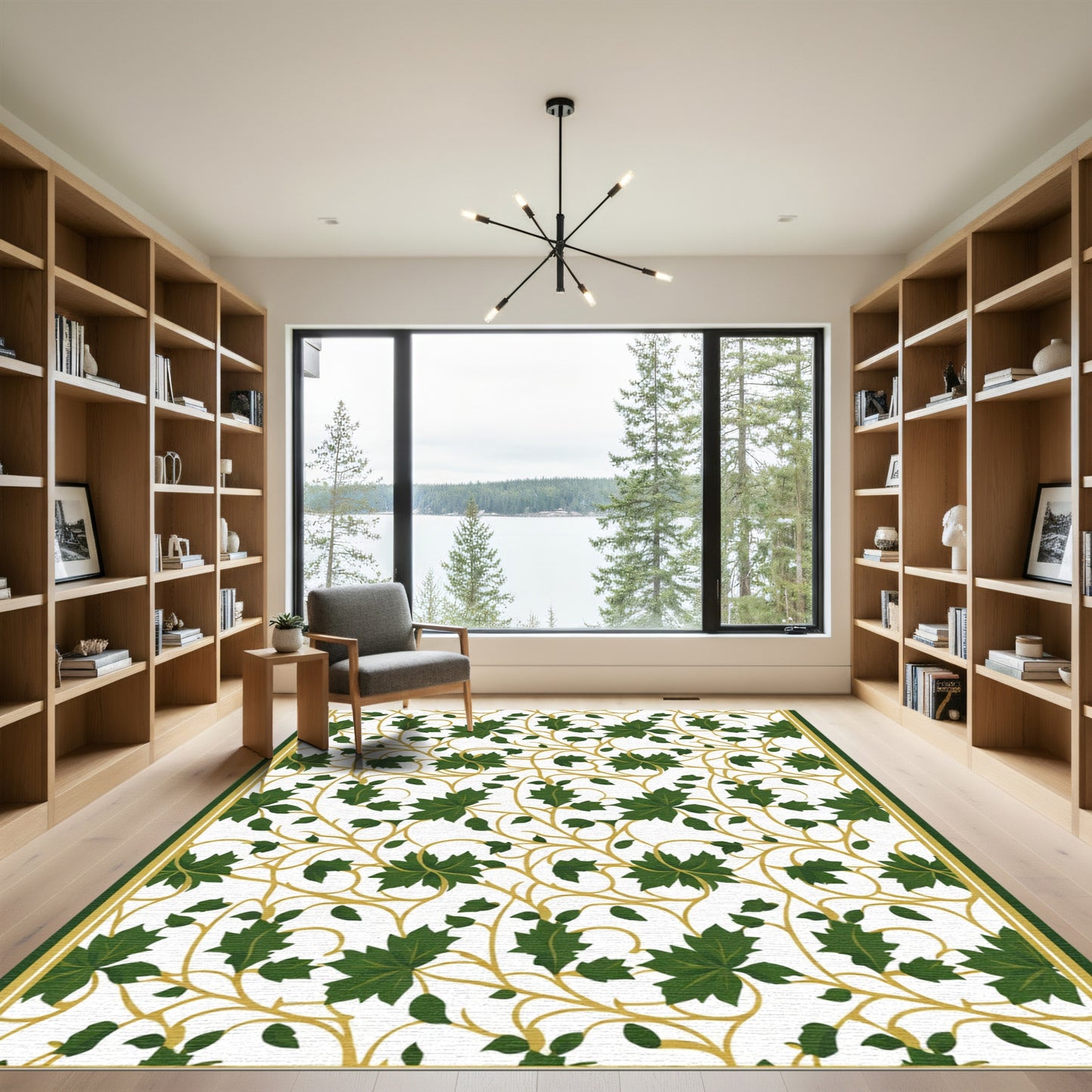 Green Leaf Vine Scroll Border Rug