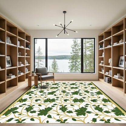 Green Leaf Vine Scroll Border Rug
