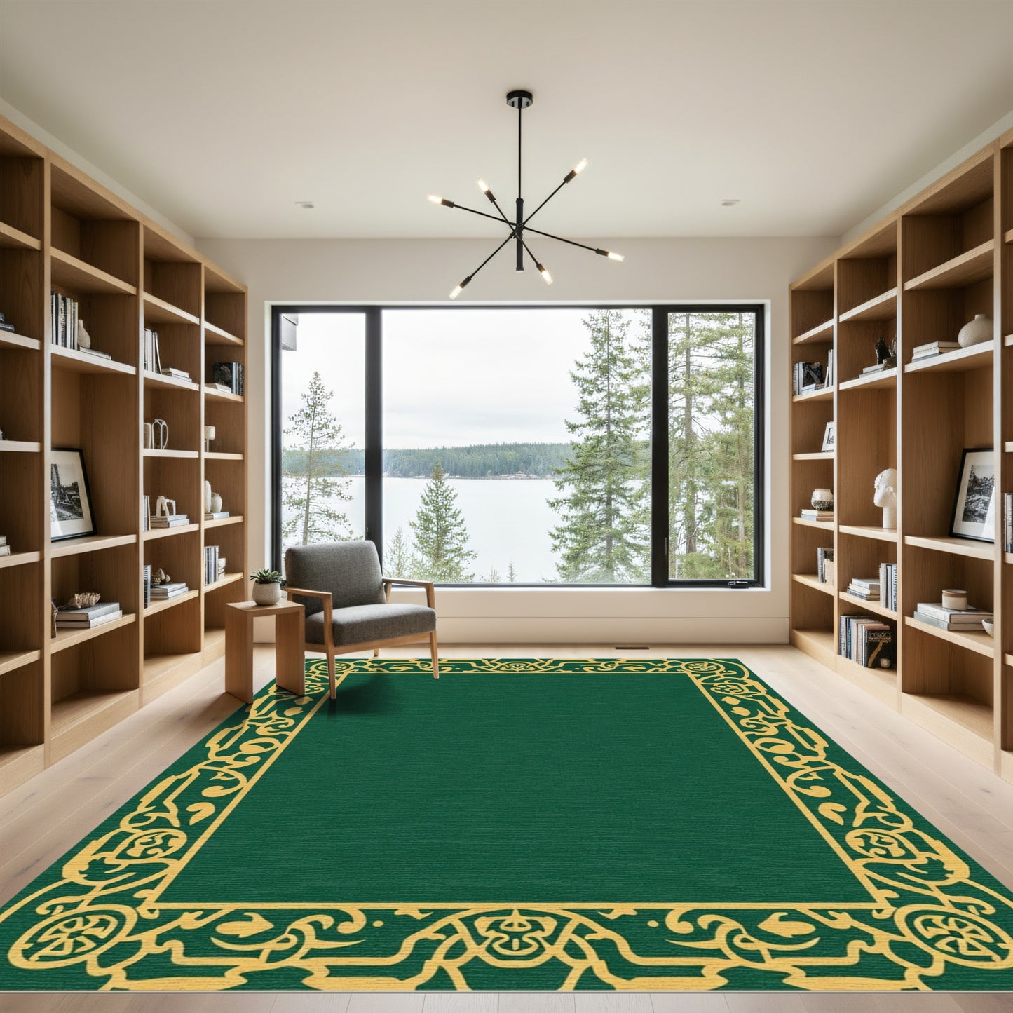 Emerald Green Gold Ornate Border Rug