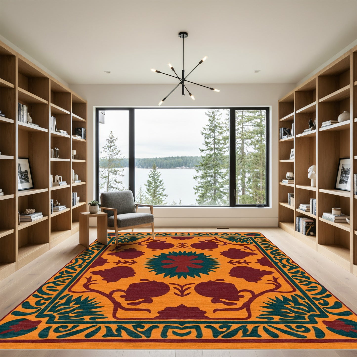 Orange Emerald Floral Fruit Medallion Rug