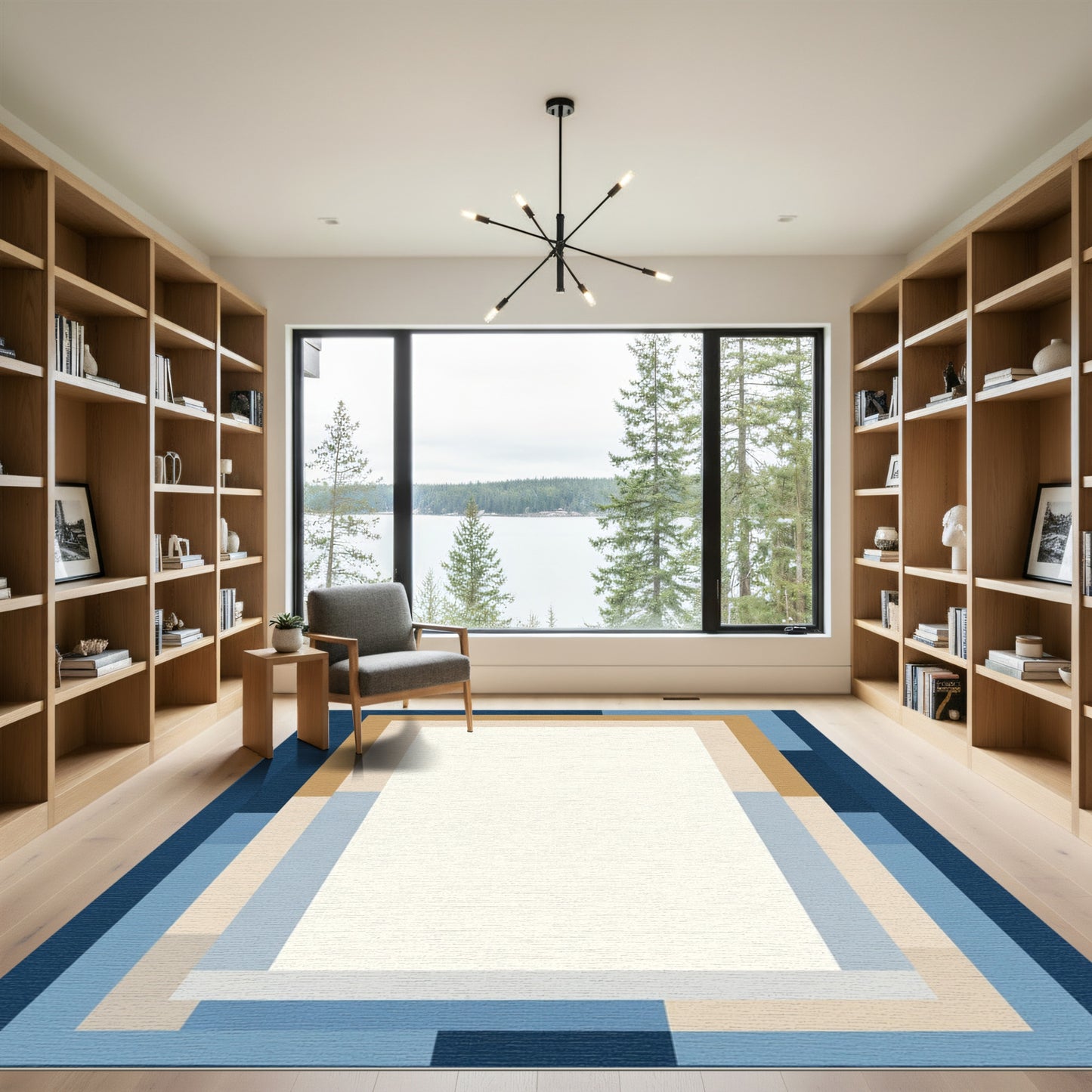 Abstract Navy Blue Layered Rectangles Rug