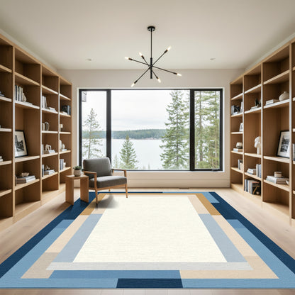 Abstract Navy Blue Layered Rectangles Rug
