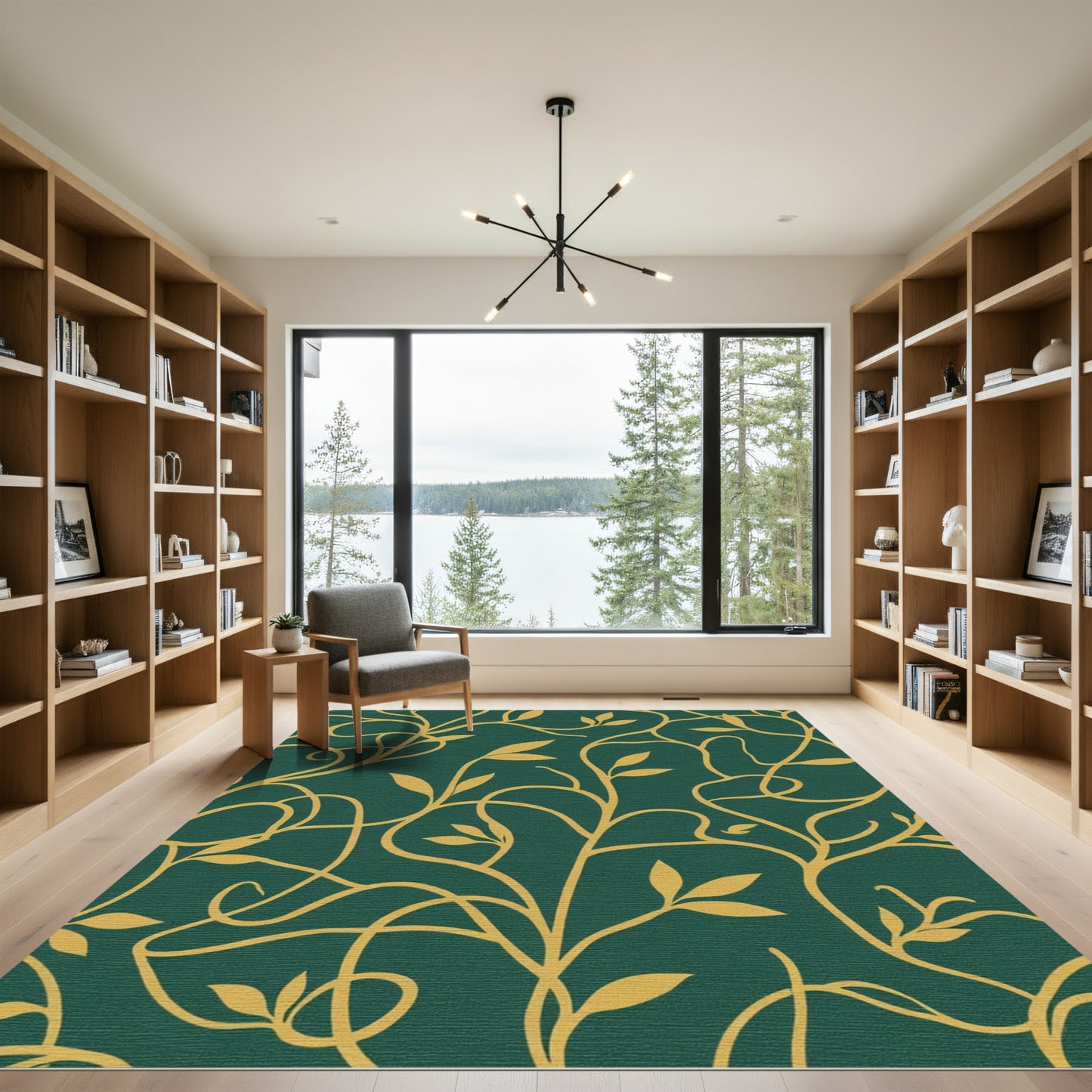 Emerald Green Golden Vine Swirl Rug
