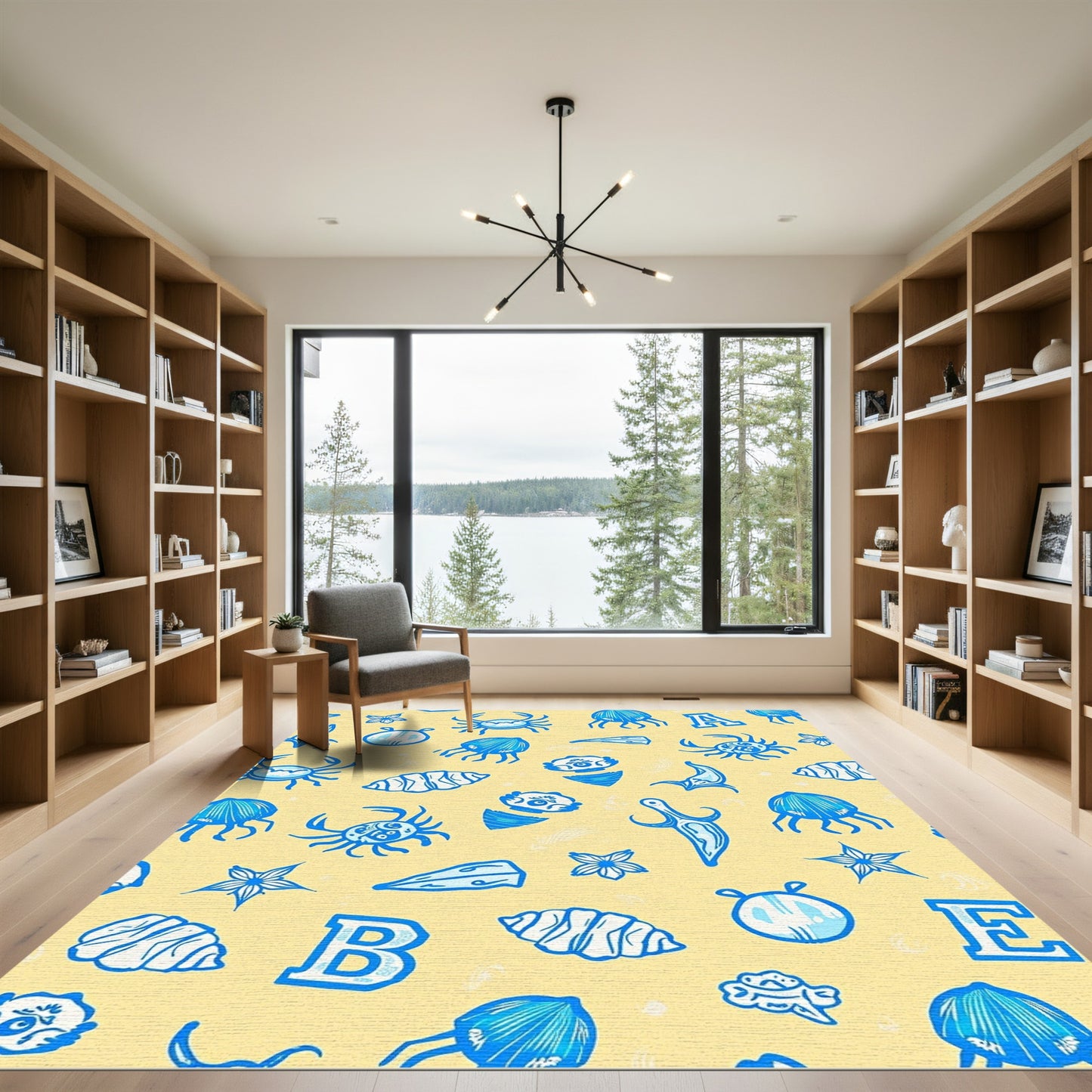 Blue Ocean Creatures Alphabet Pattern Rug