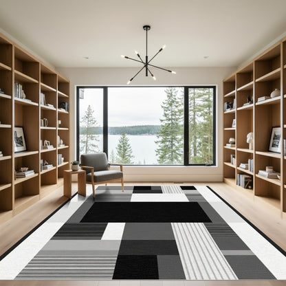 Monochrome Geometric Block Stripe Rug