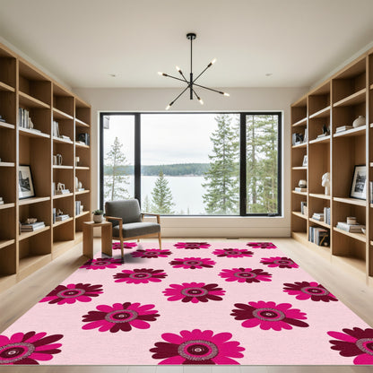 Fuchsia Crimson Flower Medallion Rug