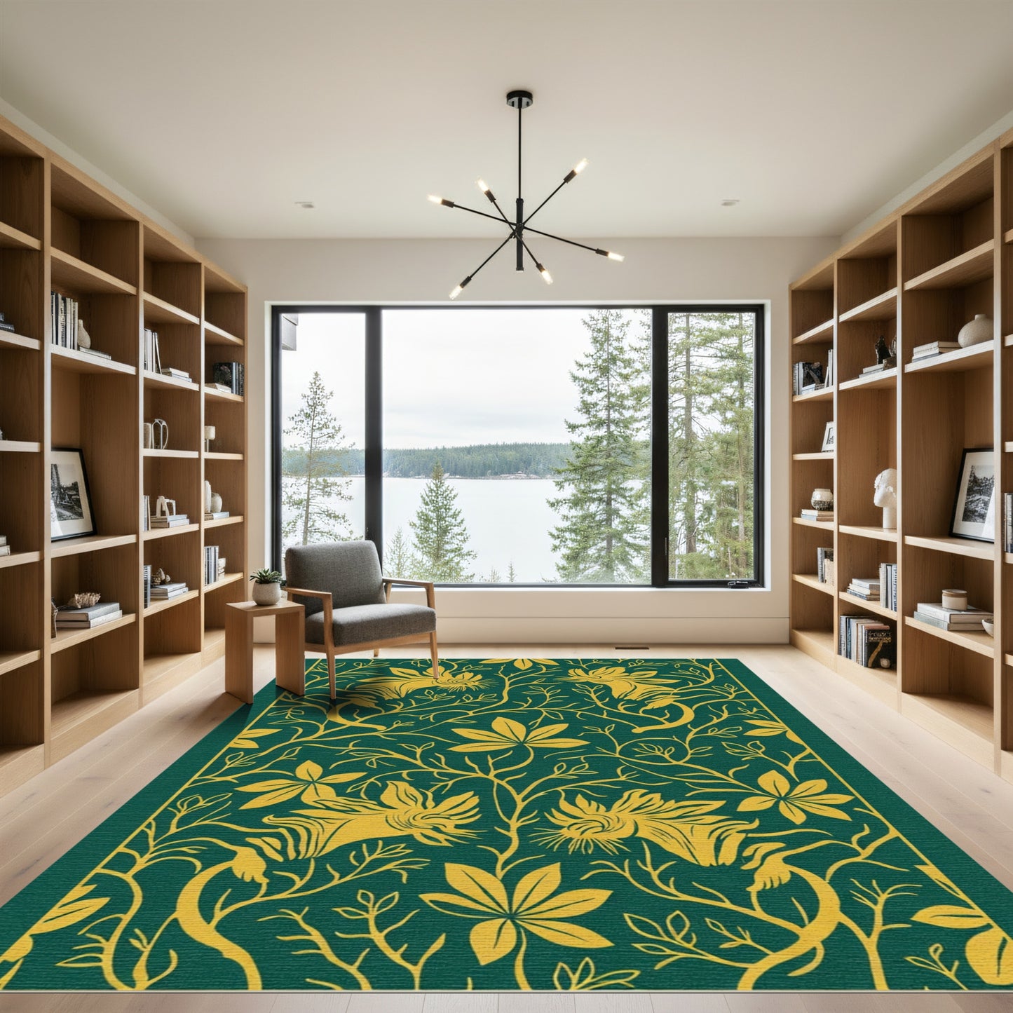 Deep Emerald Floral Vine Arrangement Rug