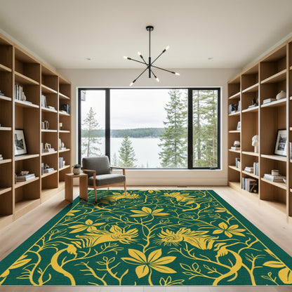 Deep Emerald Floral Vine Arrangement Rug