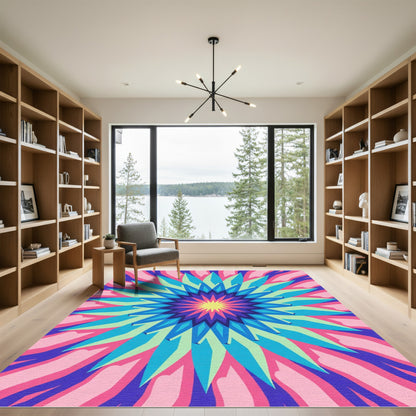 Radiant Colorful Starburst Flower Rug