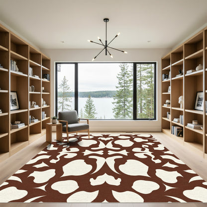 Brown and Cream Abstract Organic Forms Rug