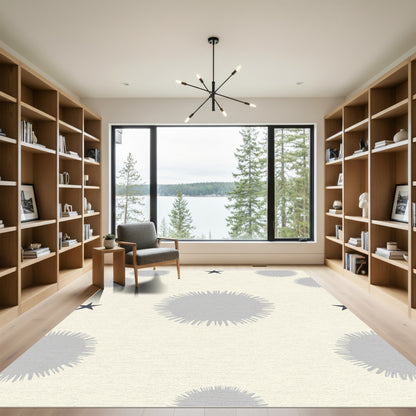 Cream Gray Sunburst Star Rug