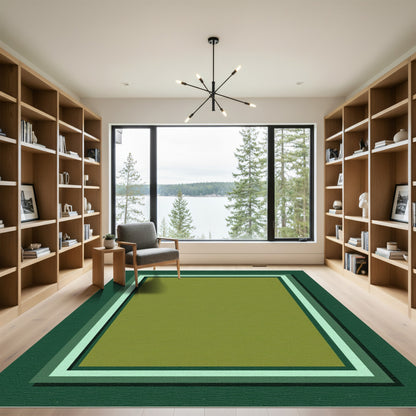 Green Layered Rectangular Border Rug