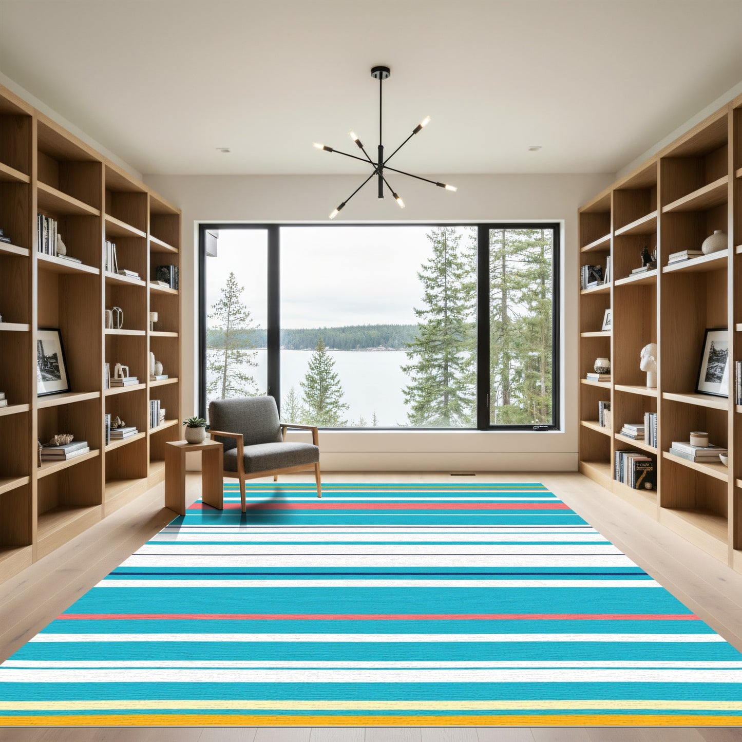 Coastal Turquoise Coral Stripe Rug