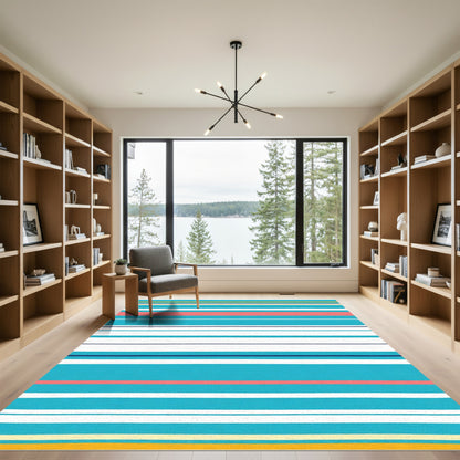 Coastal Turquoise Coral Stripe Rug