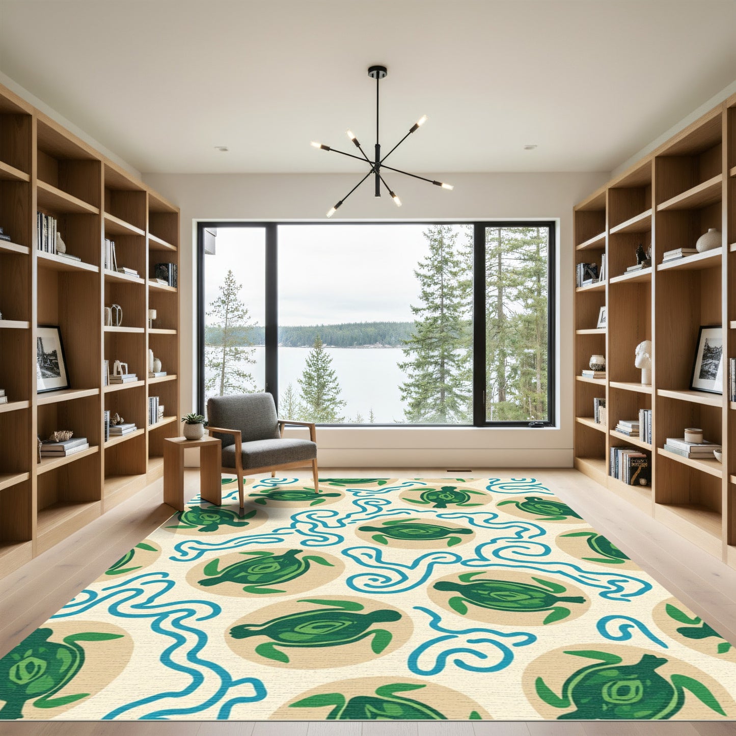 Green Turtle Waves Cream Rug