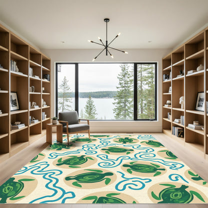 Green Turtle Waves Cream Rug