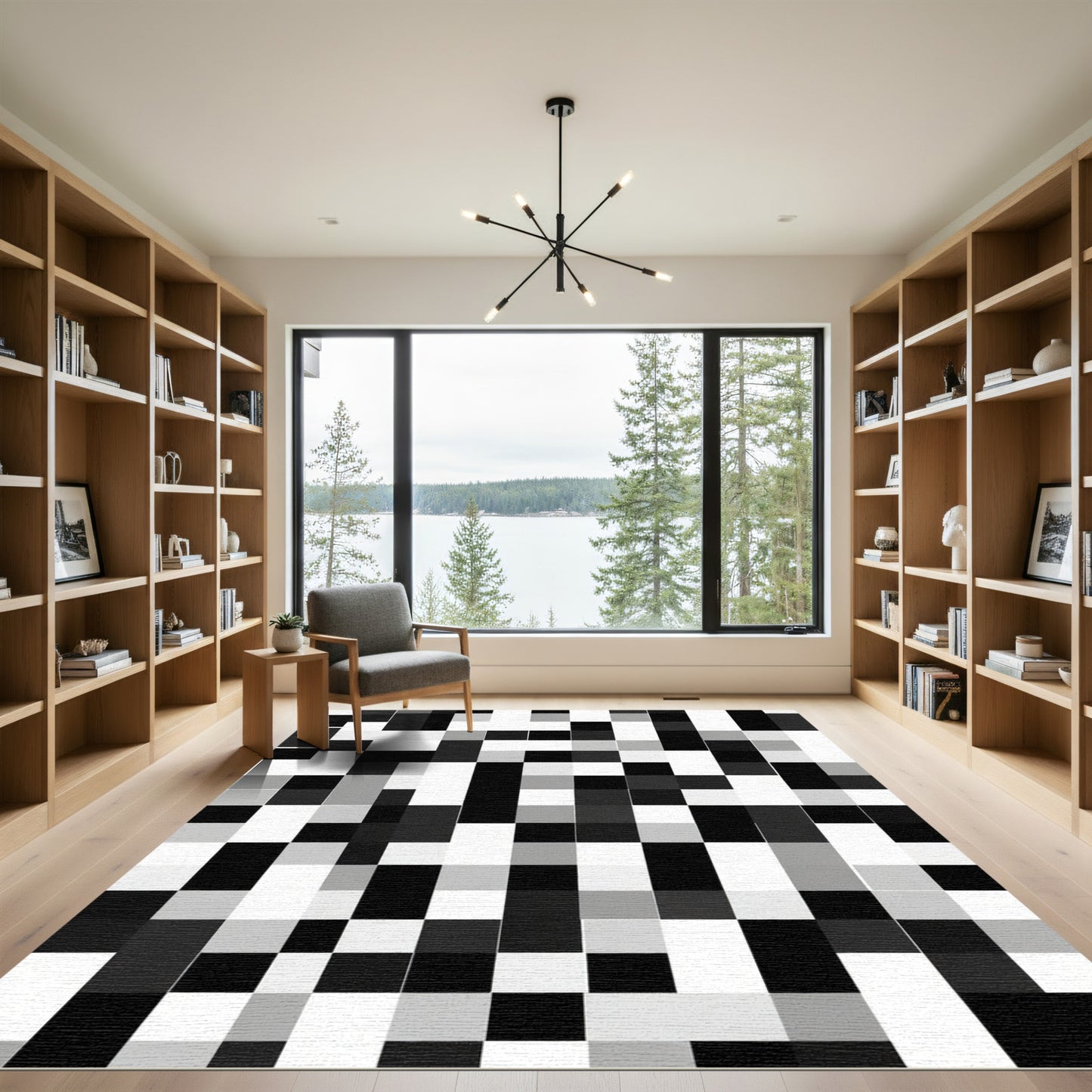 Monochromatic Pixelated Patchwork Grid Rug