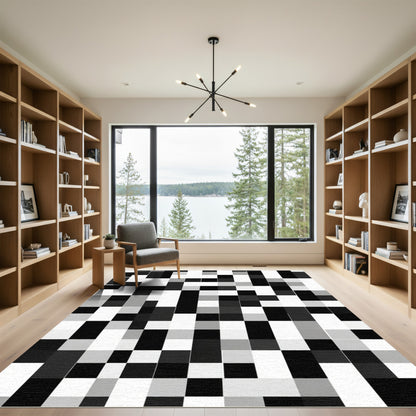 Monochromatic Pixelated Patchwork Grid Rug