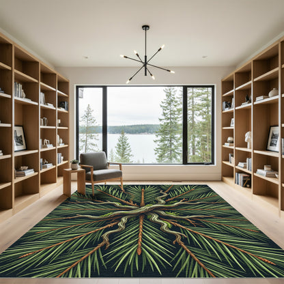 Forest Green Pine Needle Mandala Rug