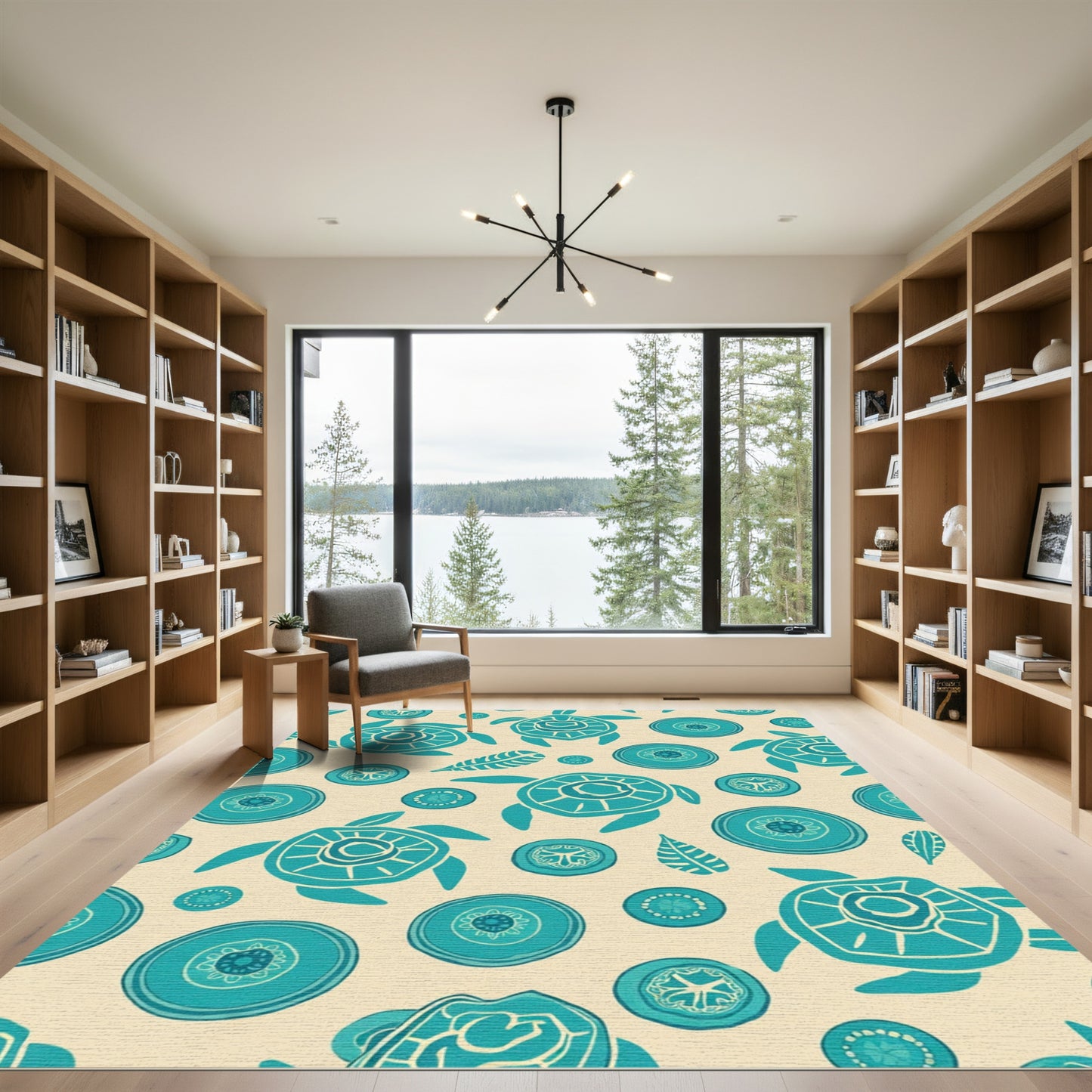 Teal Turtle Native Folk Art Rug