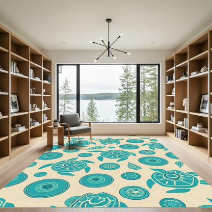 Teal Turtle Native Folk Art Rug