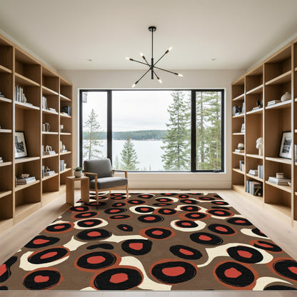 Abstract Red Black Brown Ovals Rug
