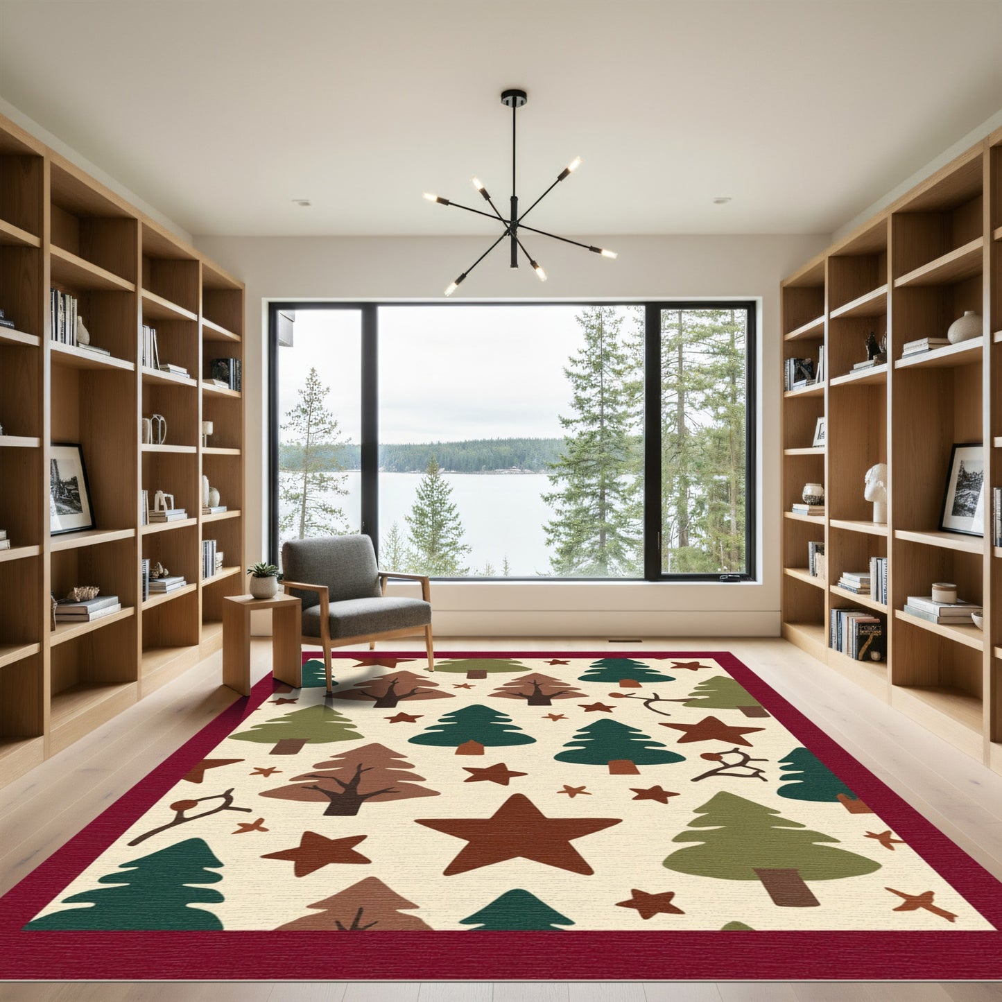 Rustic Forest Star Trees Rug