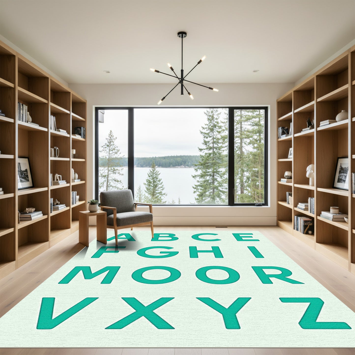 Teal Alphabet Layout Graphic Rug