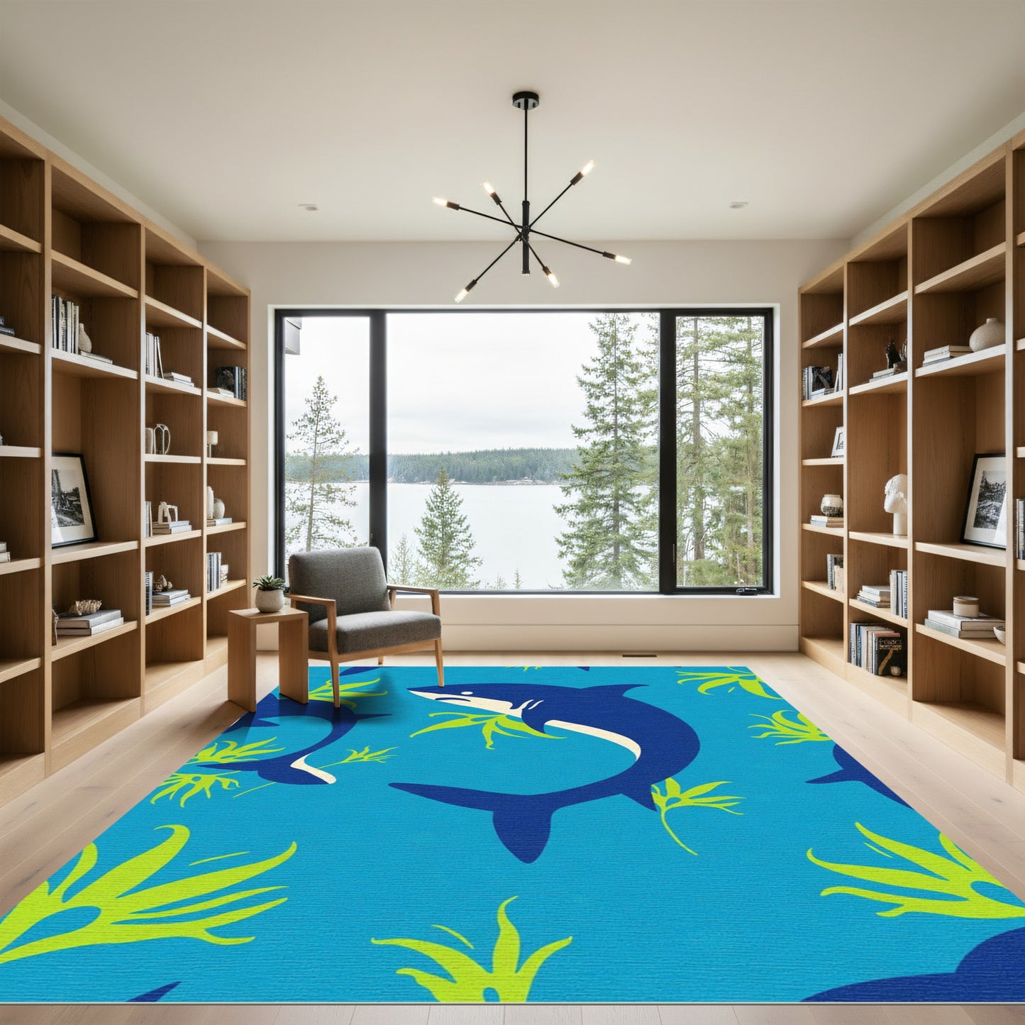 Navy Sharks Blue Ocean Undersea Life Rug