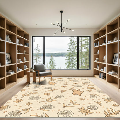 Delicate Brown Bunny Floral Vine Rug