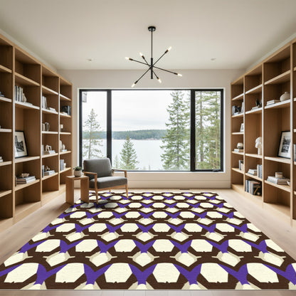Brown Purple Cream Geometric Net Rug
