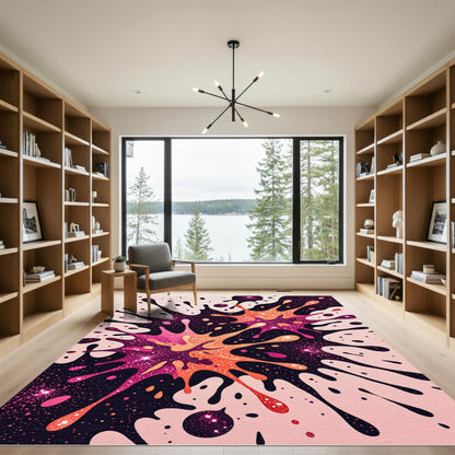 Vibrant Pink Orange Galaxy Splatter Rug