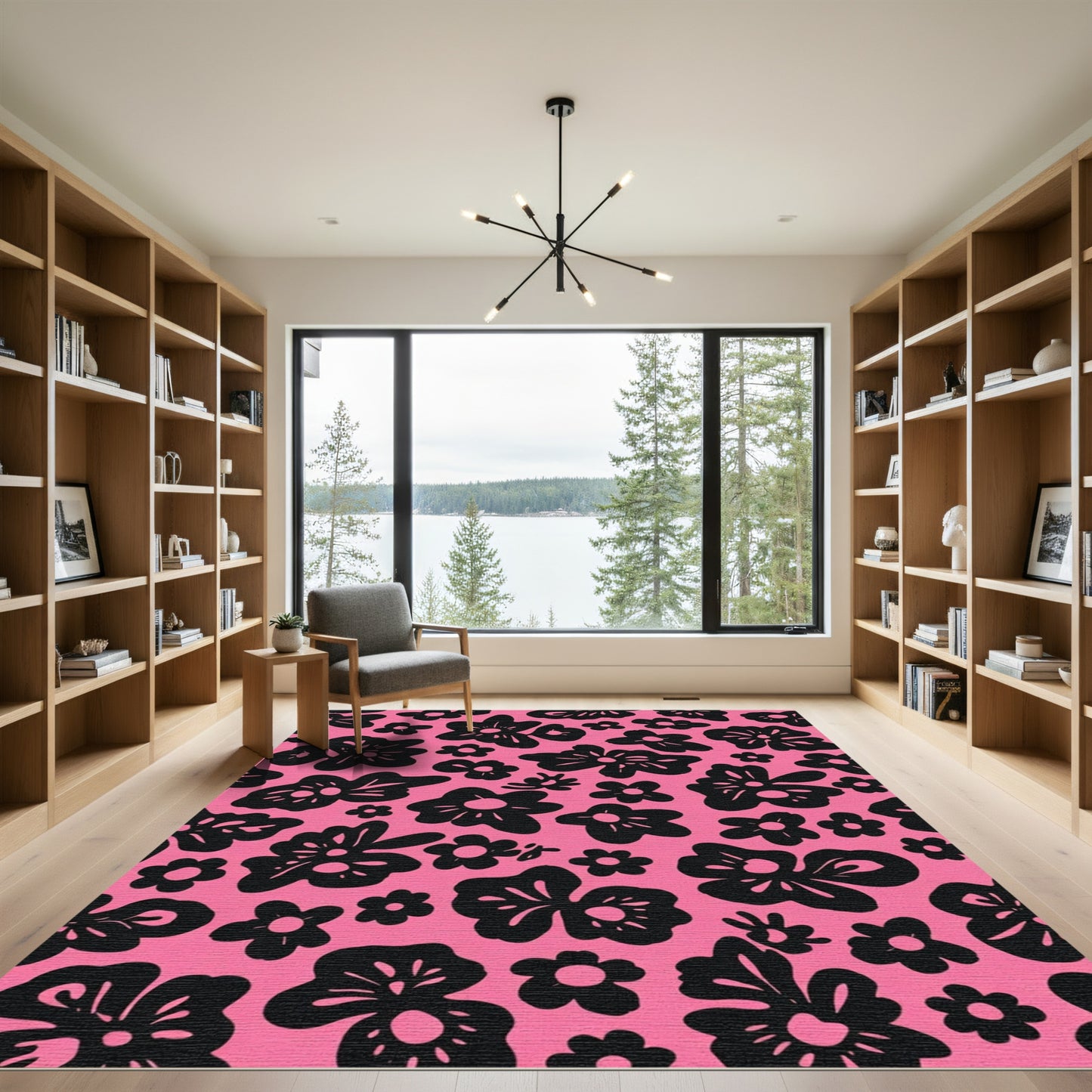 Bold Black Floral Bloom Rug