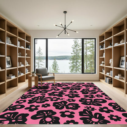 Bold Black Floral Bloom Rug