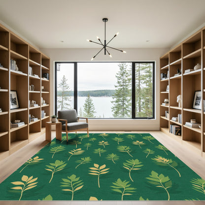 Emerald Green Leafy Branch Repeat Rug