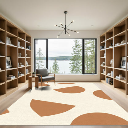 Terracotta Cream Abstract Halves Rug