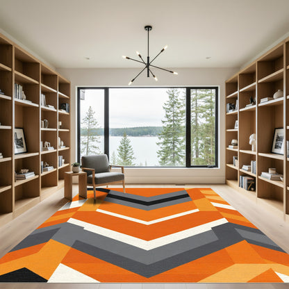 Orange Gray Chevron Geometric Rug