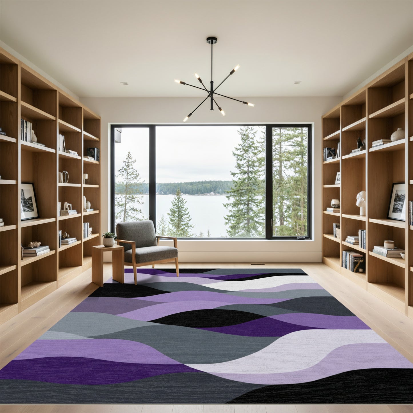 Purple Gray Abstract Wave Flow Rug