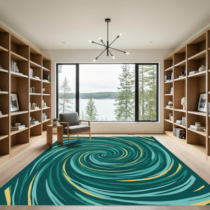 Deep Teal Swirl Abstract Rug